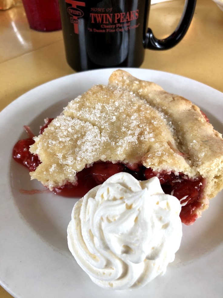 Cherry pie and cup of Joe